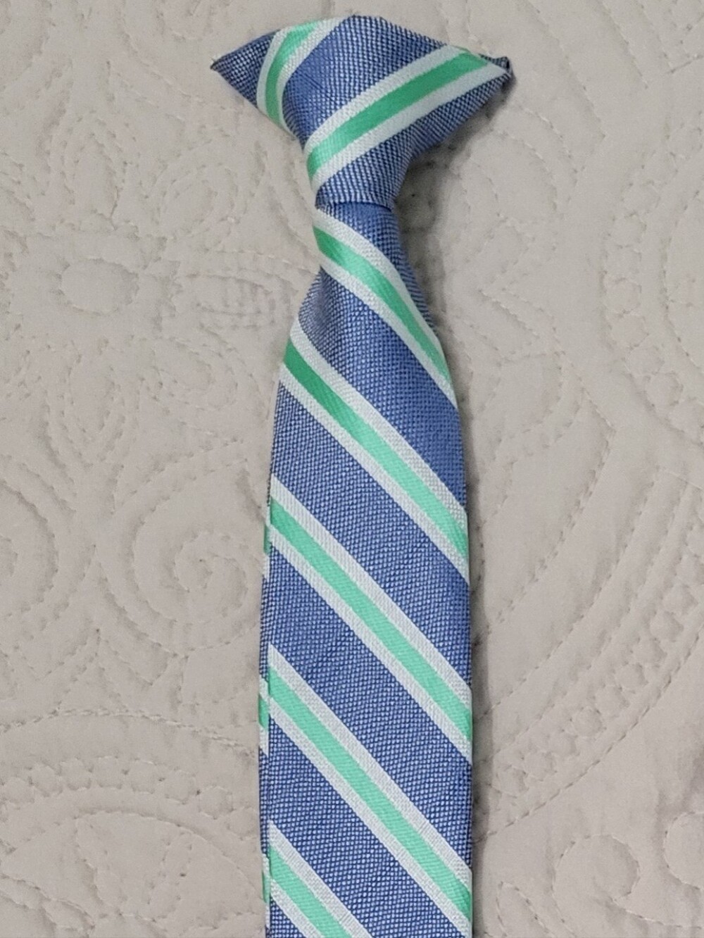 Classic Blue & Mint Striped Boys Clip-on Tie